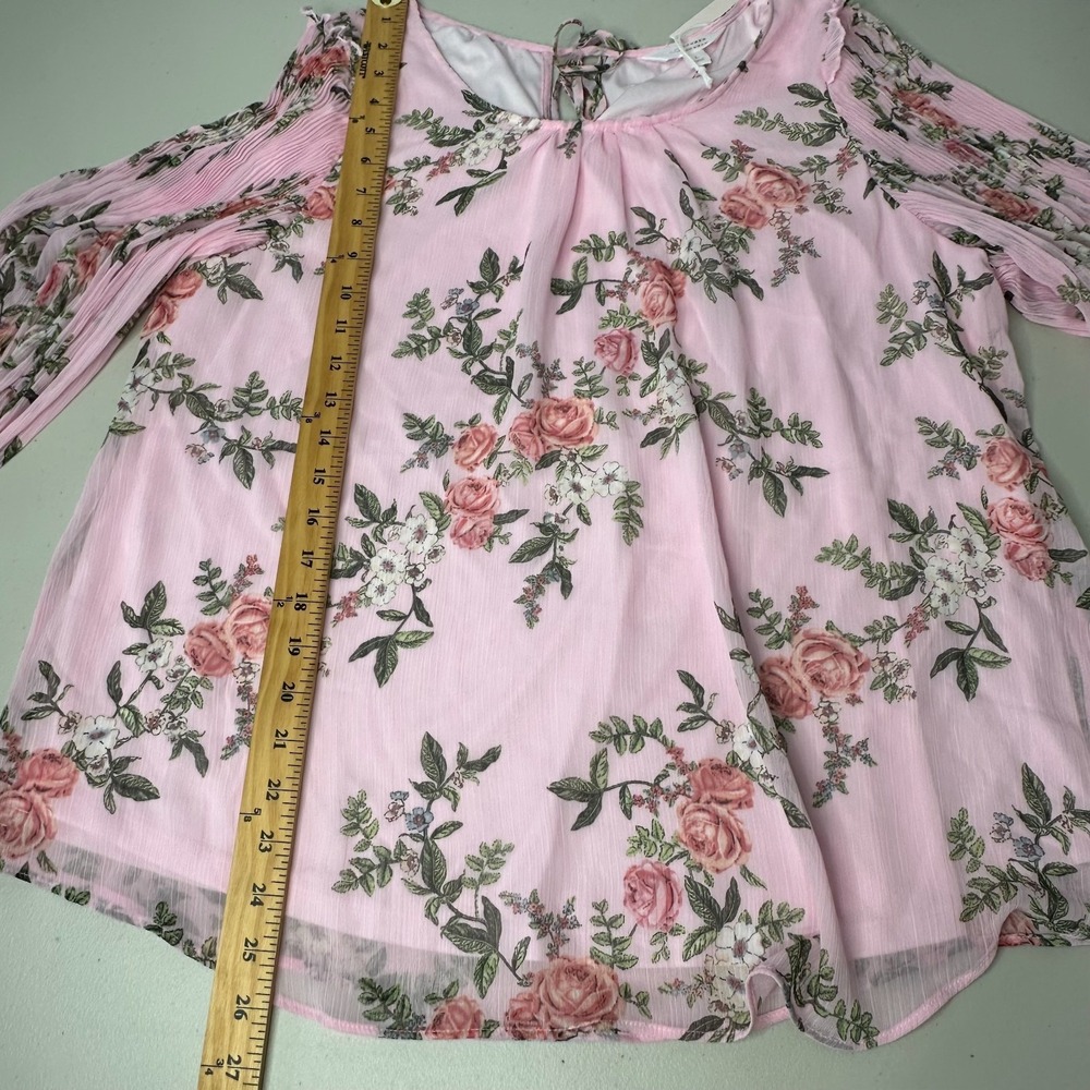 Lauren Conrad Flowy Popover Blouse Pink Floral‎ Easter Spring Large - Picture 9 of 14